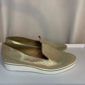 Franco Sarto Gold Flats Elegant Perforated Loafers